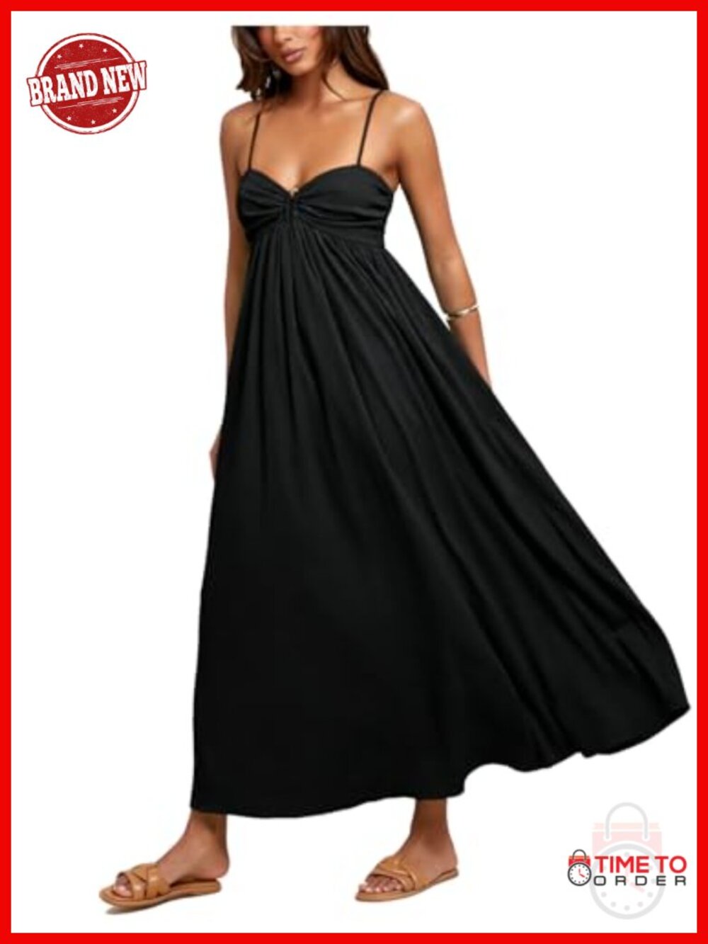 Women's Spaghetti Strap Maxi Dress Flowy Sundress Beach Vacation A-Line